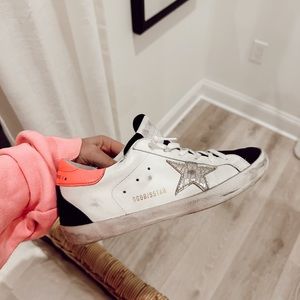 Golden Goose White and Black Sneakers with Silver Star